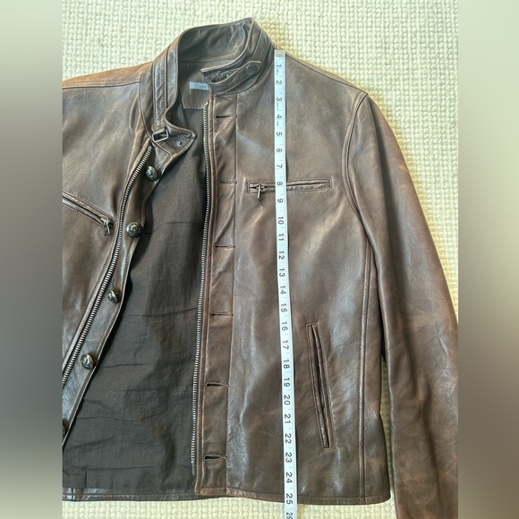 John Varvatos Leather Jacket Mens 48 Brown Leather Bomber Buttons double zip - Picture 13 of 16